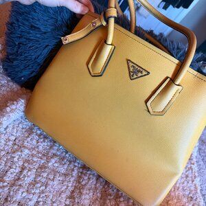 Prada Saffiano-Style Leather Tote Bag - Yellow- Structured Handbag
